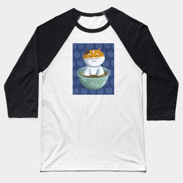 Mochi the Cat Chillin in Miso Soup Baseball T-Shirt by drawingnikki